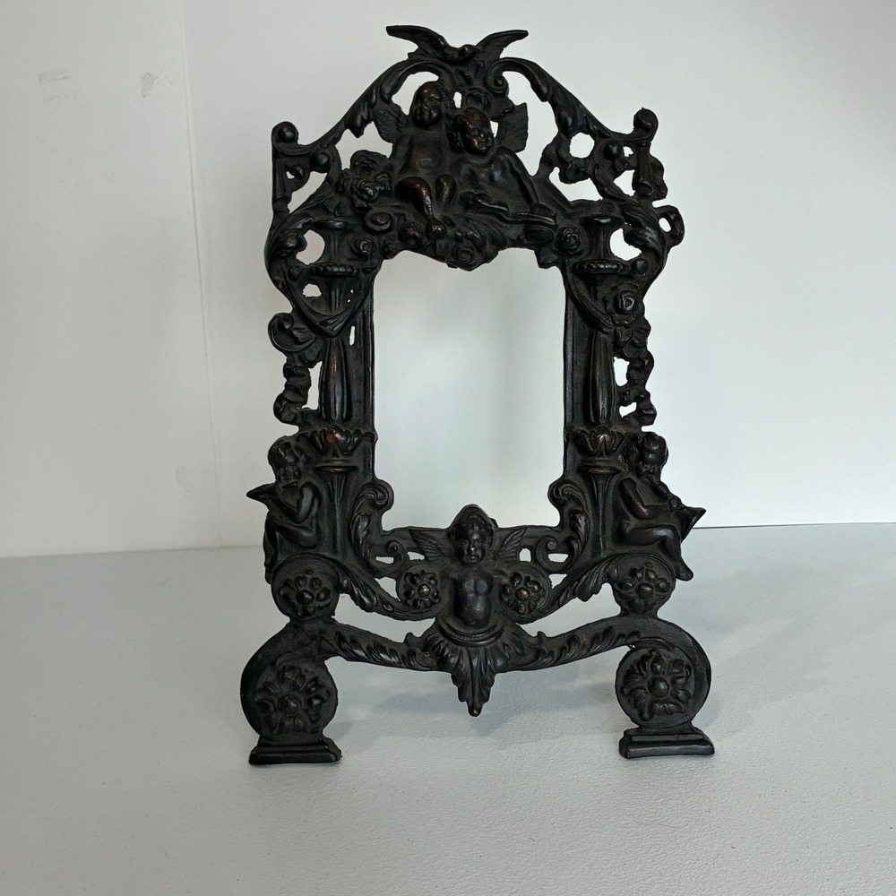 Antique Cast Iron Cherub Frame, Signed A. Durenne Paris 1882 Victorian
